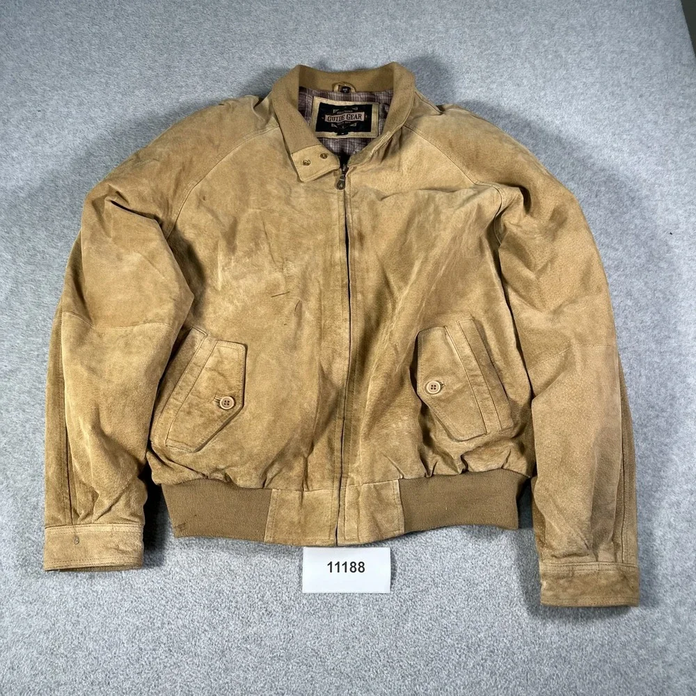 Vintage Guide Gear Jacket Mens Medium Tan Leather Quilted Lined Collared